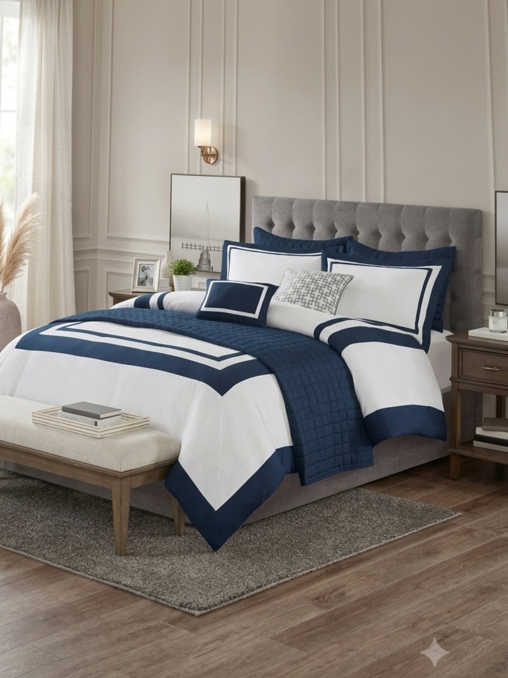 Madison Park Navy and White Cotton-Blend Geometric Comforter Set
